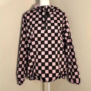 Forever 21 Pink Black Checkered Hoodie Women Windbreaker SZ M Skater Retro